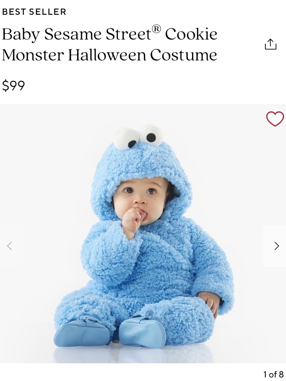 Pottery Barn Kids Cookie Monster Plush Costume - Light Blue